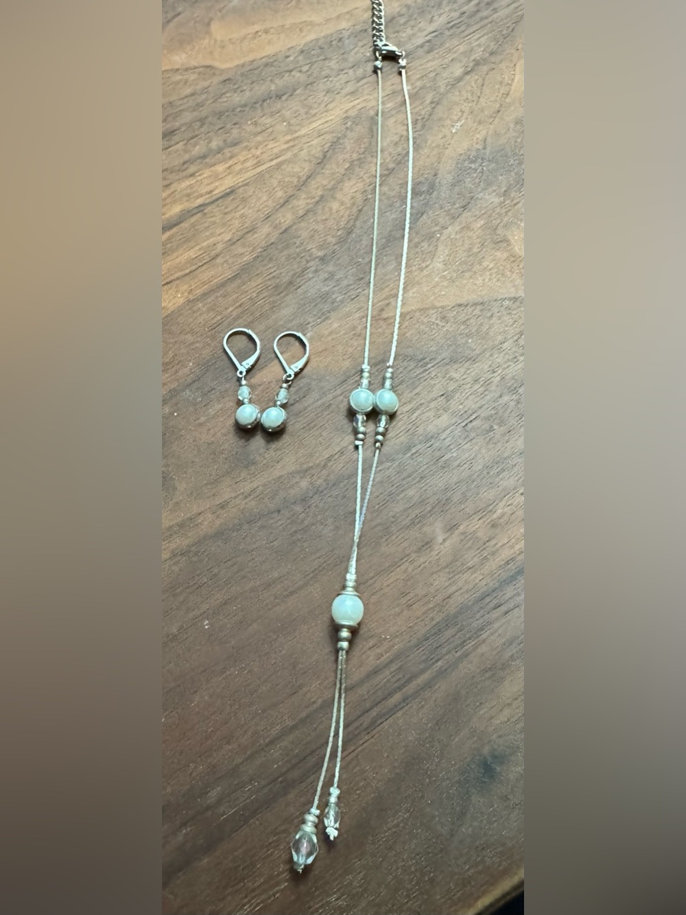 Necessities Silvertoned Faux Pearl Orbs/Beaded Lariat Necklace & Earrings *READ*
